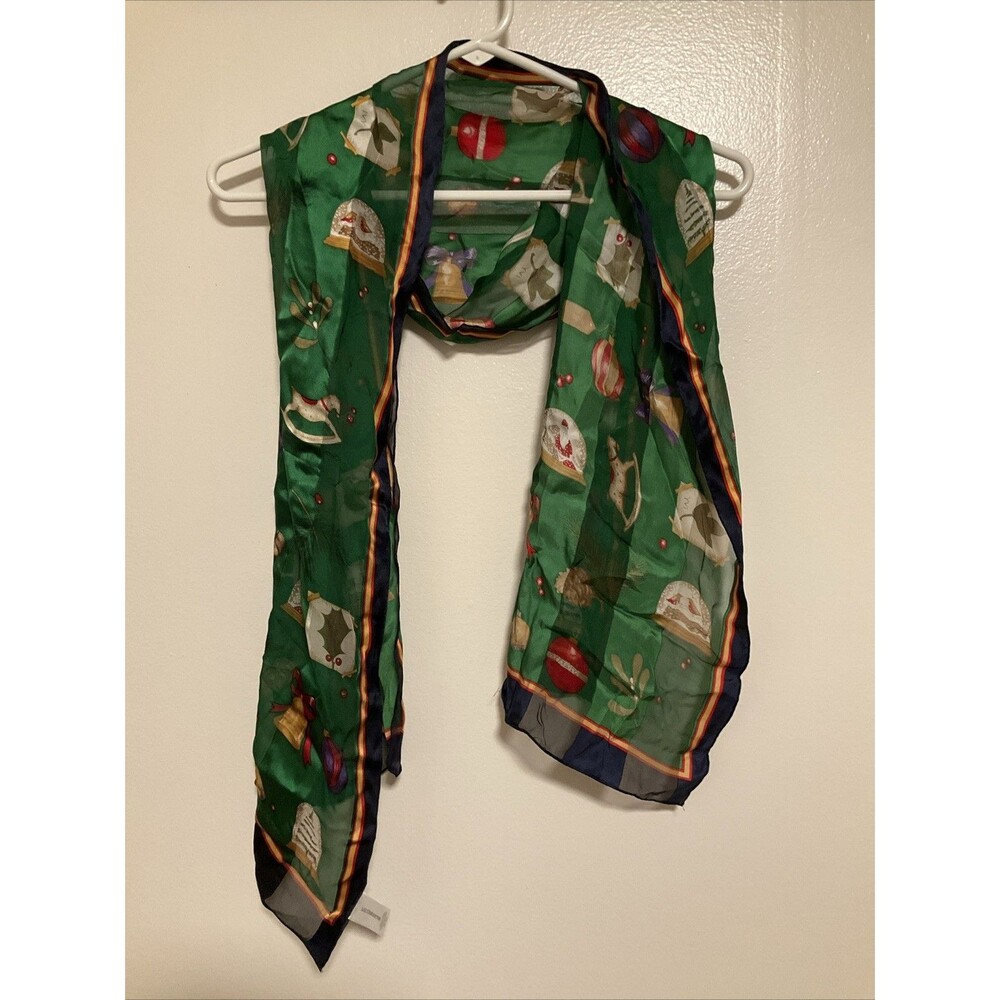 Liz Claiborne Silk Green Christmas Scarf Shawl